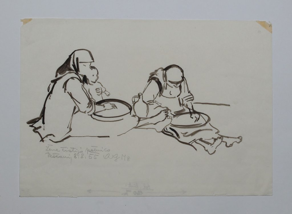 Alenka-Gerlovich-1919-–-2010.-Women-cleaning-wheat-1955-drawing