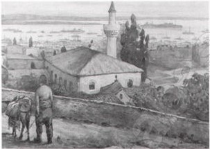 Солун џамија на дервишите-вртачи 1917, акварел