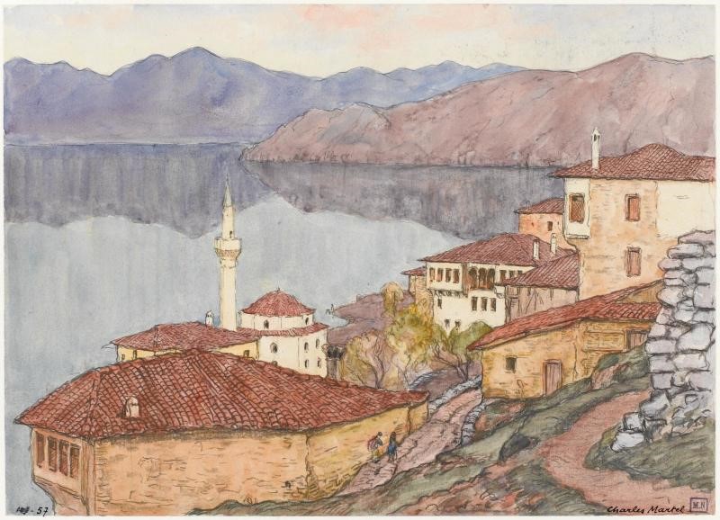 Charles Martel (1869-1922) Mosque near Kostur (Kastoria) lake, 1919, watercolor