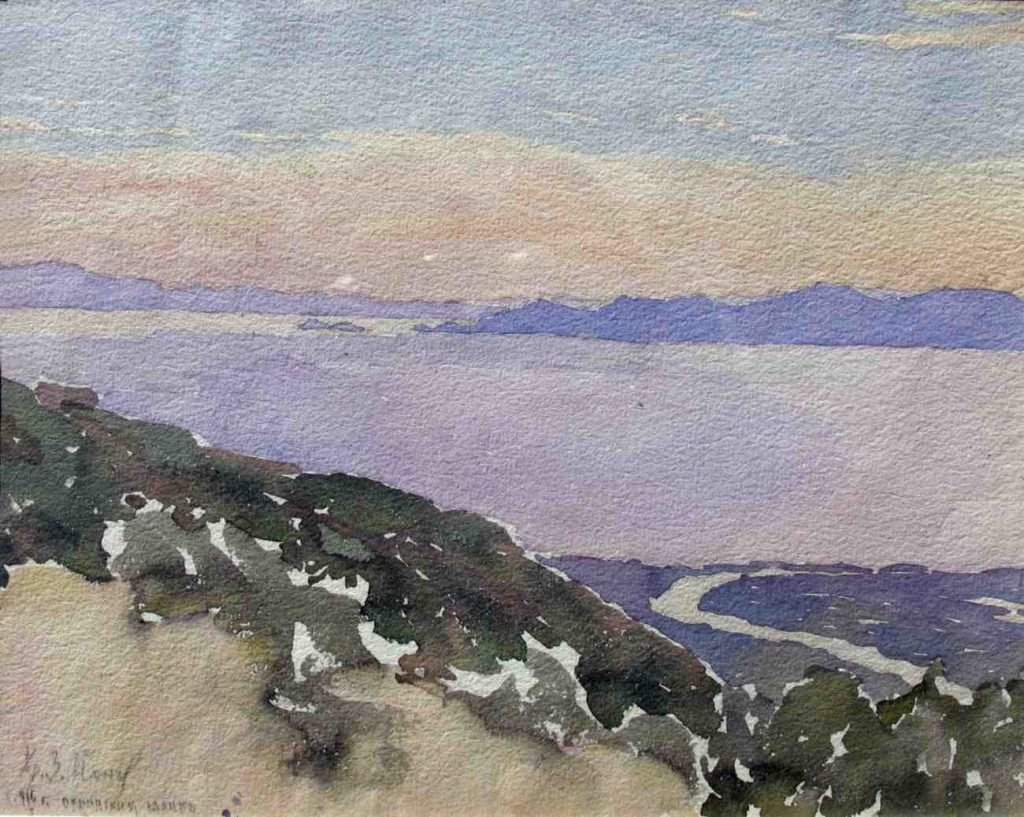 Christo-Ionchev-Cristaretz-1879-1950-Bay-of-Ohrid-1916-watercolor