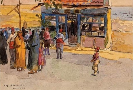 Eugenė Delėcluse (1882..1972) Turkish Caffee, Salonika 1917