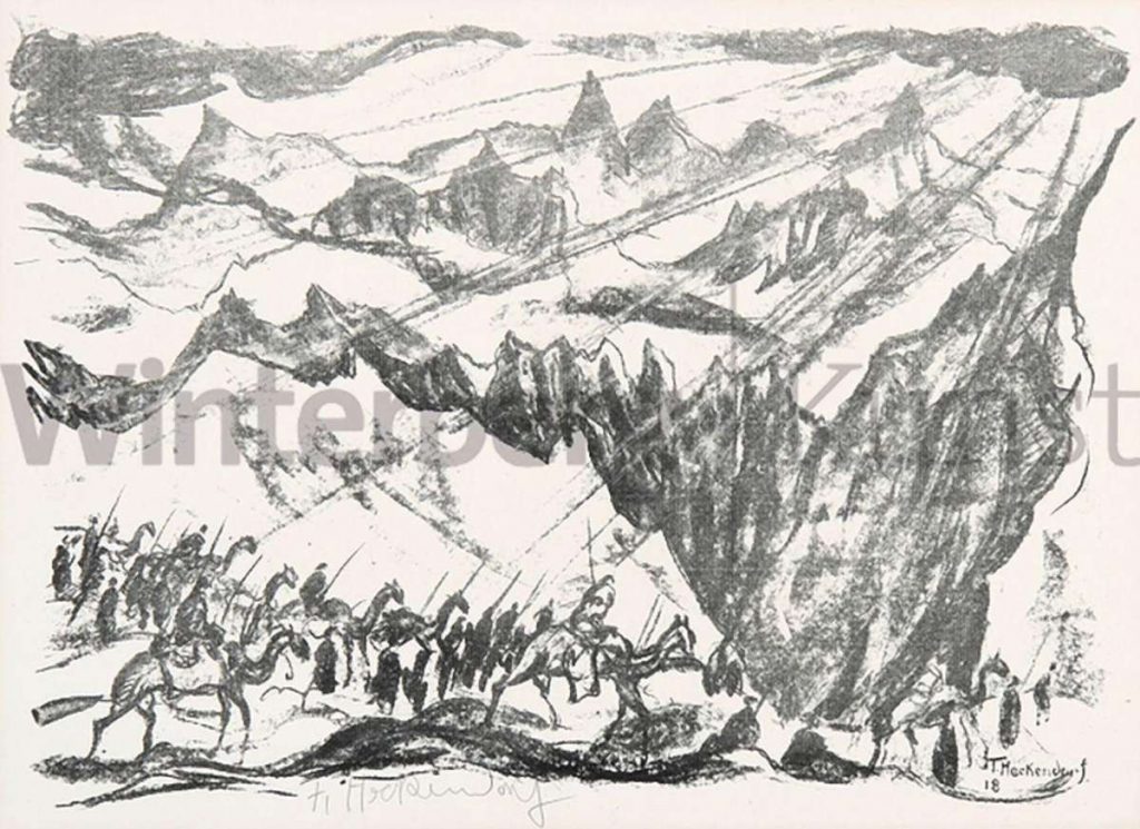 Franz Heckendorf (1888-1962) Караван со камили 1918 литографија