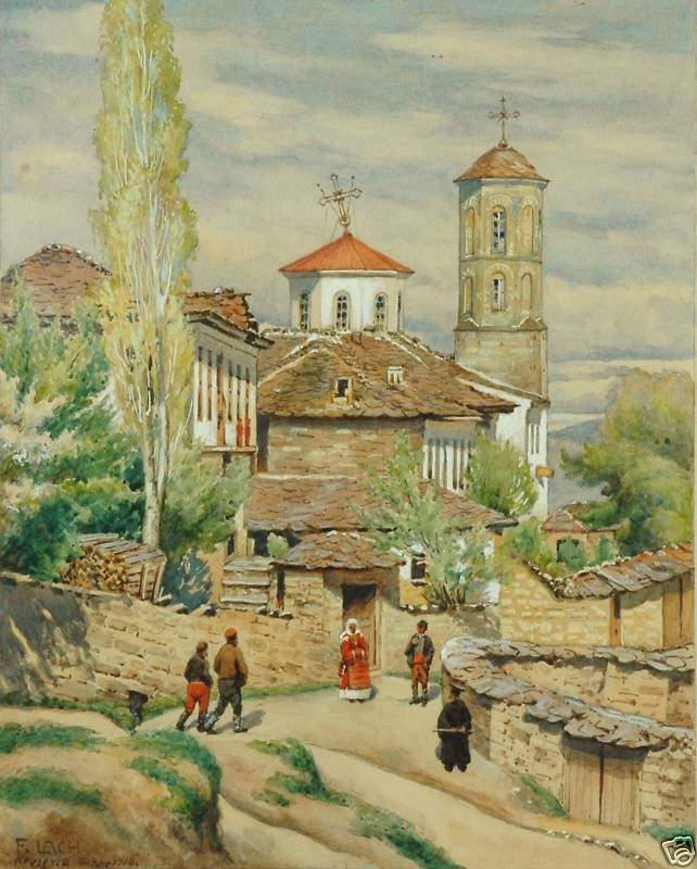 Friedrich-‘Fritz’-Lach-1868-–-1933-Cityscape-of-Krushevo-1918-watercolor