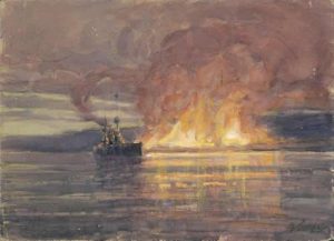 Geoffrey S. Allfree (1889 -1918), Evacuation from Salonika, 1915, watercolor