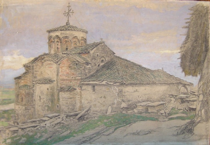 Манастир Свети Архангел Михаил , Прилеп 1917, акварел.