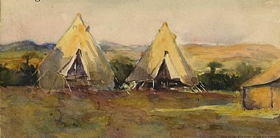 George Sapper Bain (1881 -1968), Army Camp-Valley, Salonika 1918, watercolors