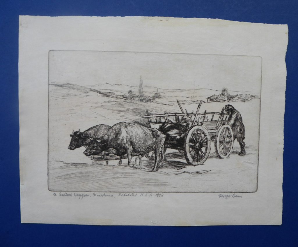 George Sapper Bain (1881 -1968), Bullock car, Macedonia, etching, 1928