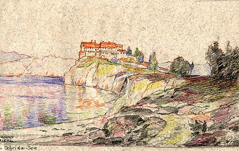 Hanns-Diehl-Wallendorf-1877-1946At-the-Ohrid-Lake-St.-Naum-monastery-pastel