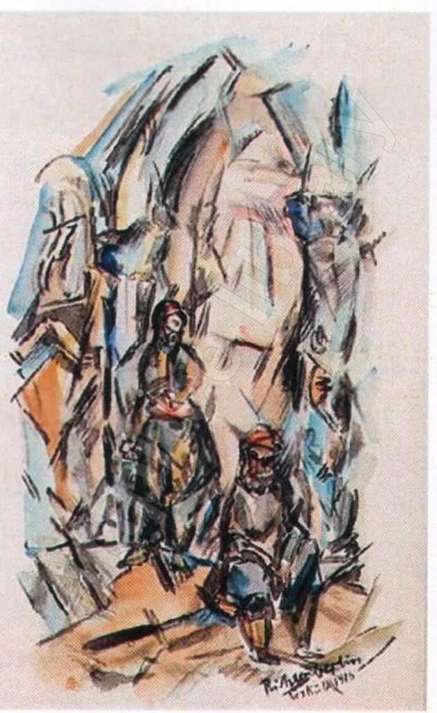Heinrich-Richter-Berlin-1884-1981“Vor-de-Moschee-in-Uskub-1916“-„Drei-Mazedonierinnen-am-Brunnen-1916“-watercolor