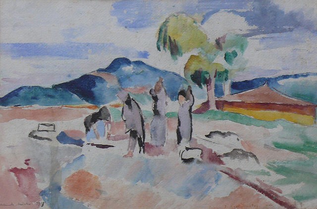 Helmuth Macke (1891 – 1936) Македонски пејсаж крај Дојранското езеро 1918, акварел