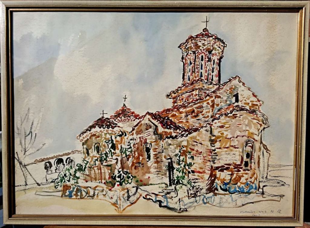 Helmuth Weitz (1918-1966) Ohrid St Naum church 1958 watercolor