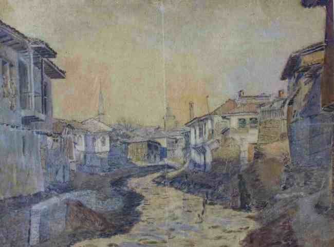 Стара Улица во Македонија 1915, акварел