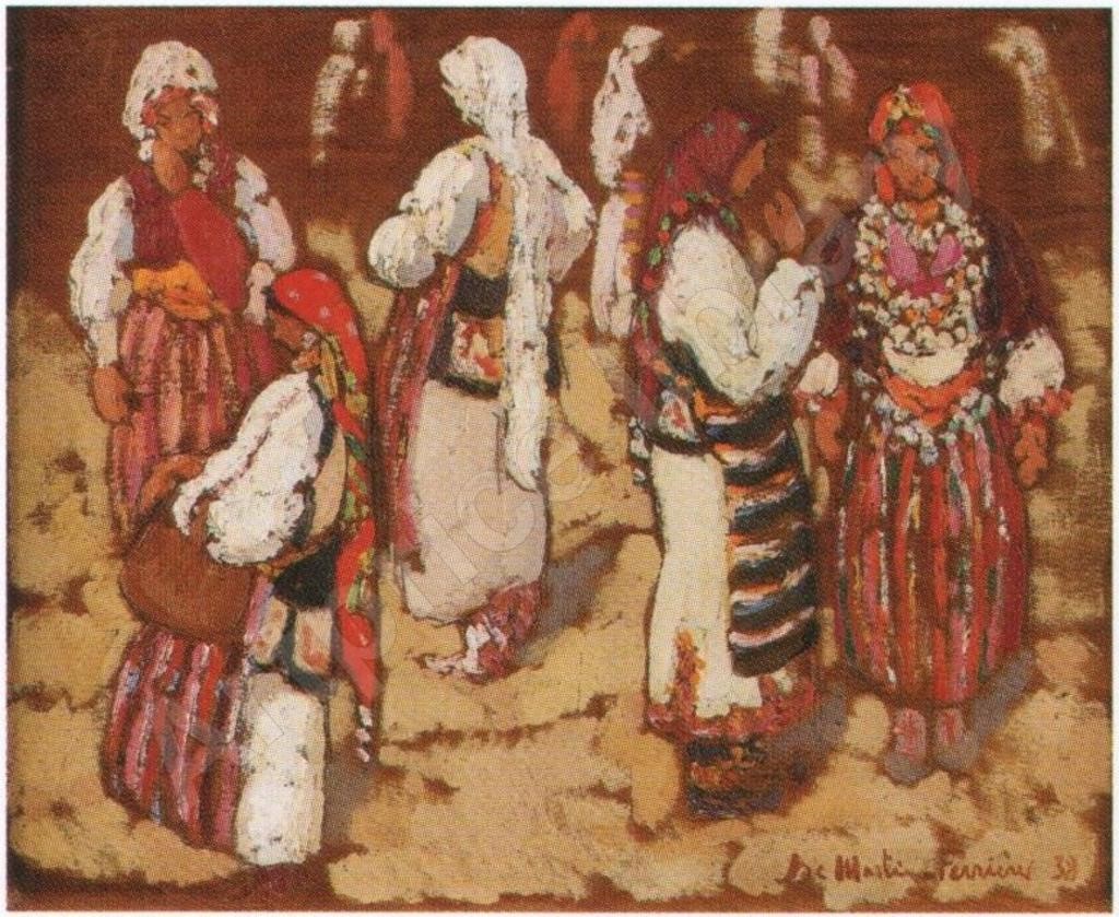 Југословенски жени на пазар масло на платно