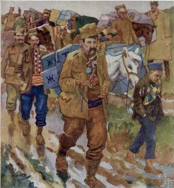 Jan Gordon 1882-1944 Column wearing ammunition Skopje 1915