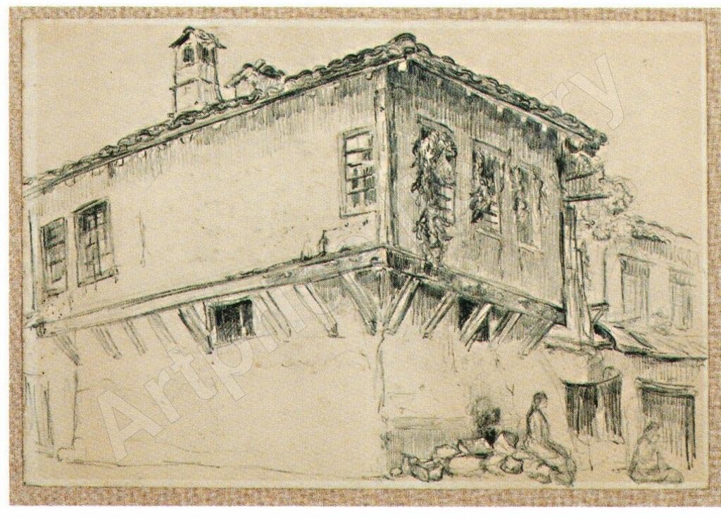 Jean-Goulden-1878-1946-Maison-a-encorbellement-en-Macédoine-1917-drawing