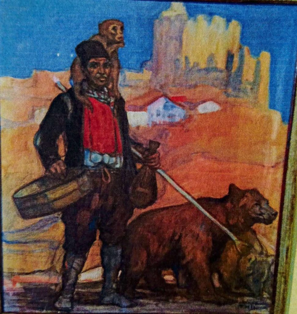 Jeanne Thil 1887- 1968 Bear Tamer in Thessaloniki gouache