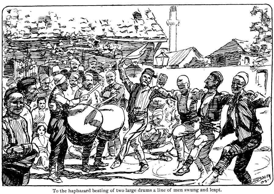 John Booth (XIX-XX) Drum dance in Kumanovo , illustration from the “Troubles in the Balkans”