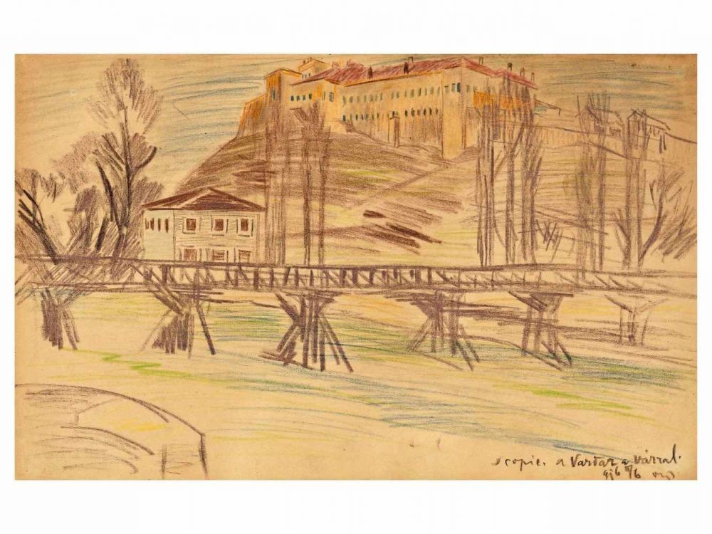János-Miklós-Vaszary-1867-1939-Skopje-Vardar-bridge-1916-drawing
