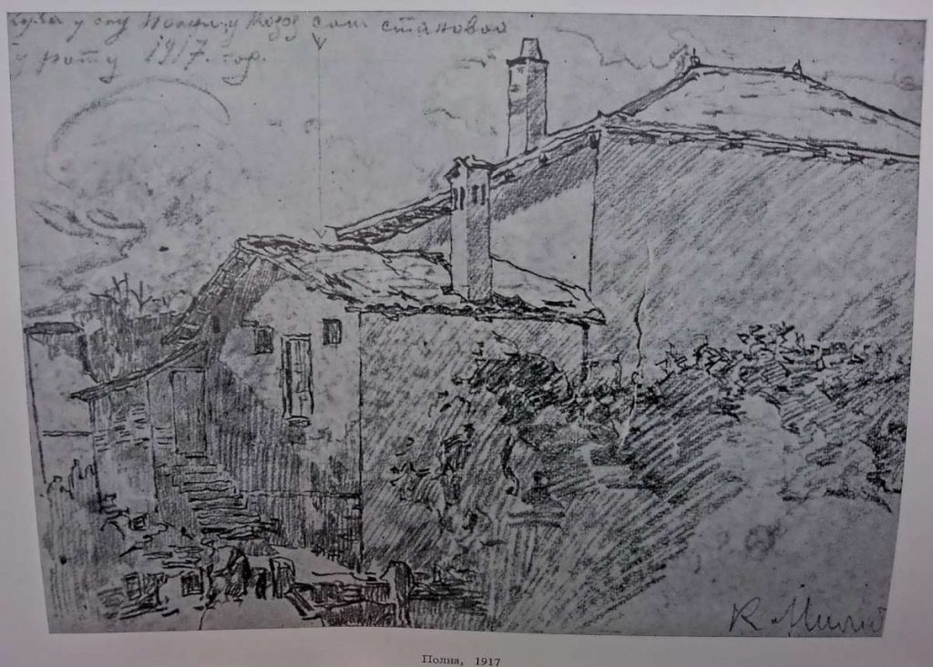 Kosta Miličević (1877 – 1920) Motive from Macedonia, Plevna 1917, drawing,