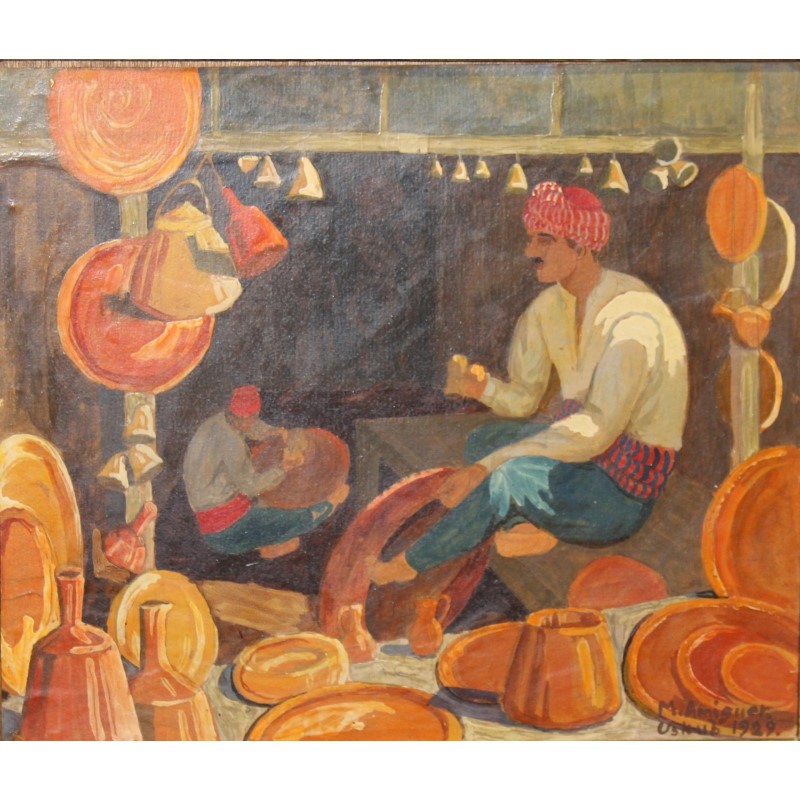 Сцена од пазар во Ушкуб, 1929 , масло на платно