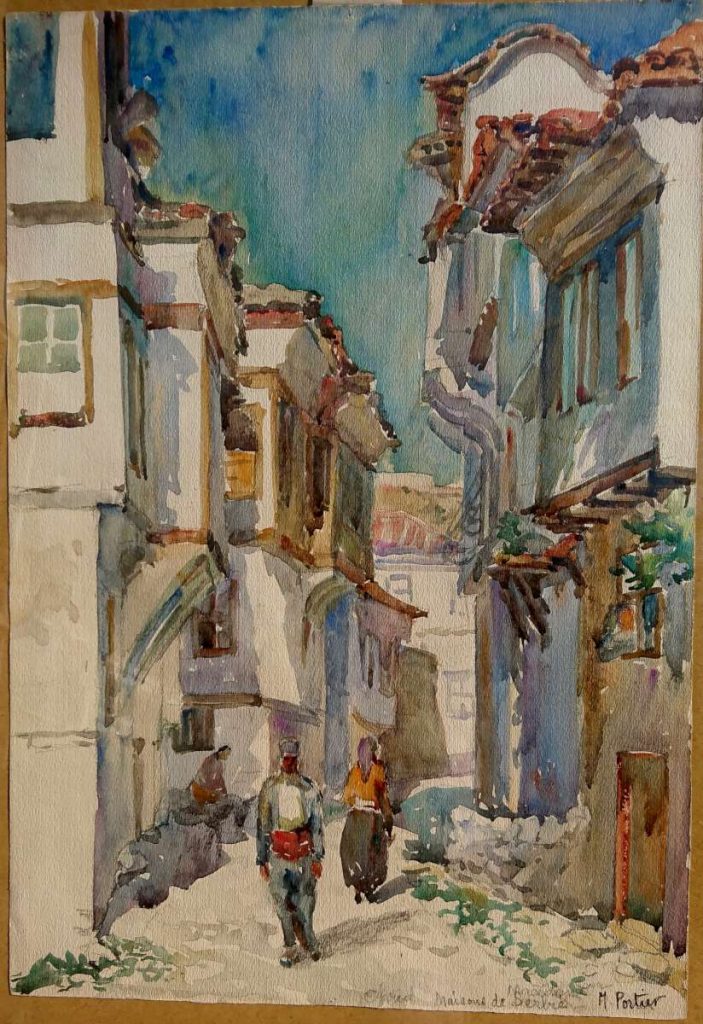 Marguerite Portier 1893-1992 Ochrida maison de Serbе watercolor