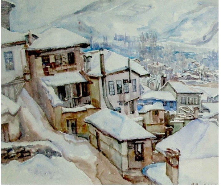 Охрид во зима 1920, акварел
