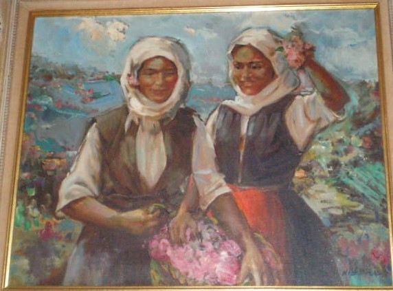 Nikola Blazev (1913 -1974),Macedonian Girls (~1950) oil