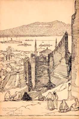 Paul-Jouve1880-1973City-scenes-from-Salonika-Macedonia-1916-pencil-and-Chinese-ink.
