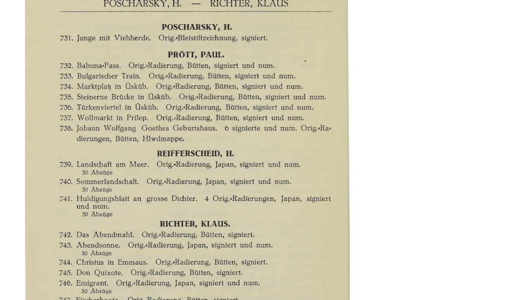 Paul Prött 1880-1945 list of his Macedonian etchings 1926 auction catalogue