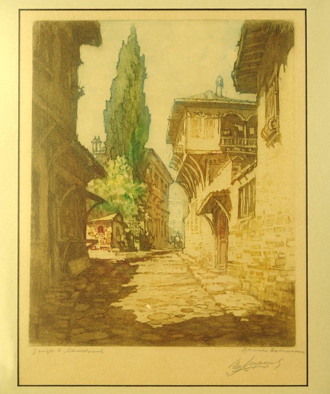 Petar-Morozov-1880–-1951-Street-in-Macedonia-color-aquatint-1930