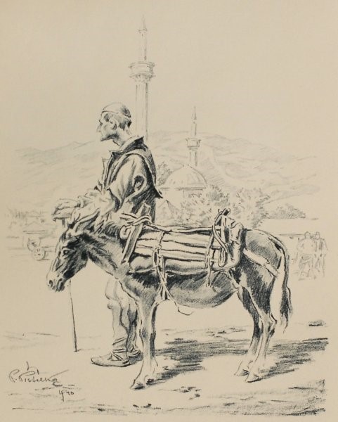 Petr-Pištělka-1887-1963-Skopje-Market-Scene-1940-lithography