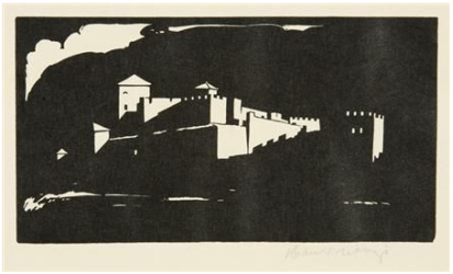 Robert-Gibbings-1889-1958-City-Wall-Salonica-1918.-wood-engraving