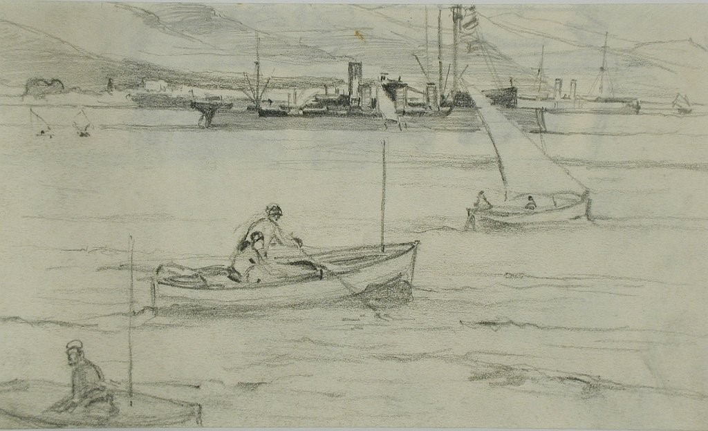 Sidney-D.-Moss-1885–-1946-Salonika-Harbor-1917-pencil-drawing