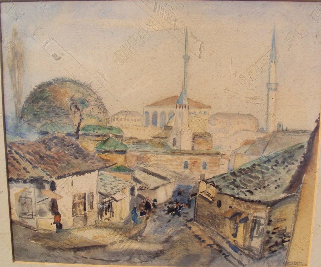 Skopje-View-at-old-bazaar-1916-њатерцолор