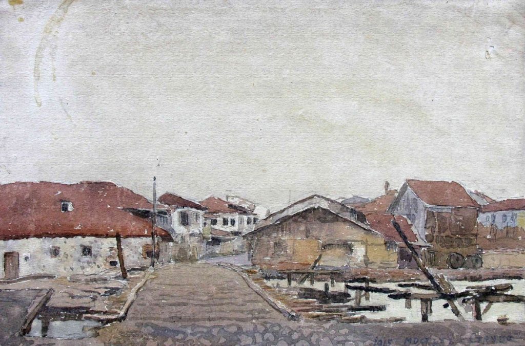 Stanyo-Stamatov-1887-1963-Bridge-in-Struga-1915-watercolor