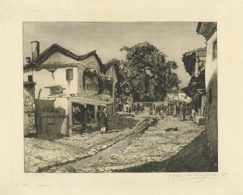 Tomislav-Krizman-1882-–-1955-Square-in-Ohrid-1922-etching