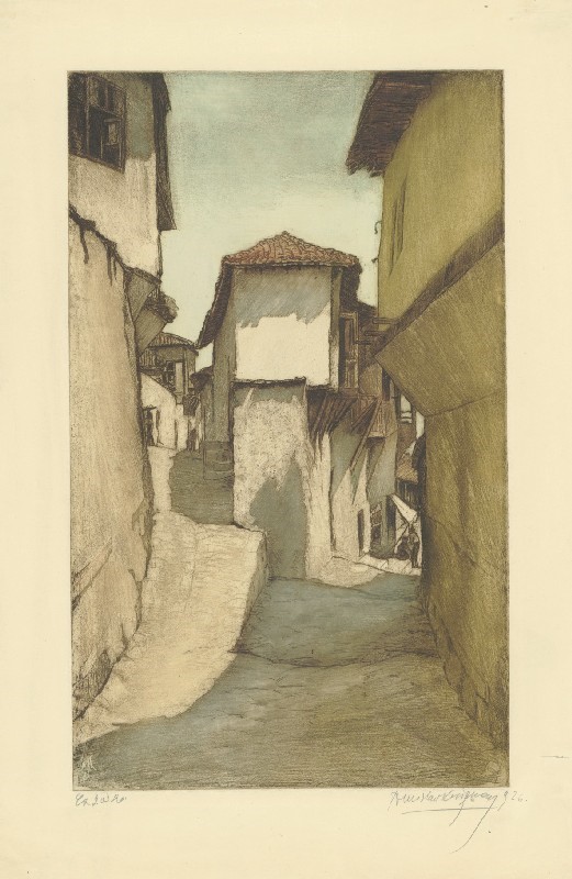 Tomislav-Krizman-1882-–-1955-Street-in-Veles-1919-color-etching