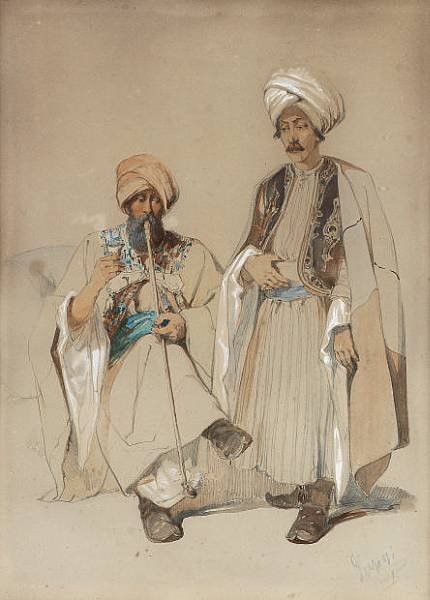 Vittorio Amadeo Prziosi 1816-1882 Two Albanians Smoking Albanian warioir-1850