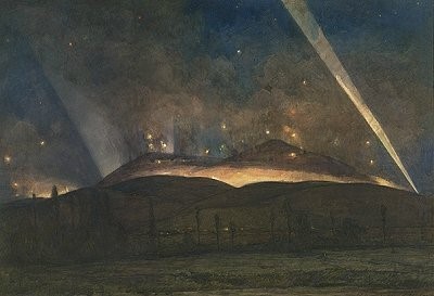 Willian-Thomas-Wood-1877-1958The-battle-of-the-Pips-Night-view-of-the-Dojran-Front-24-April-1917-OilCanvas